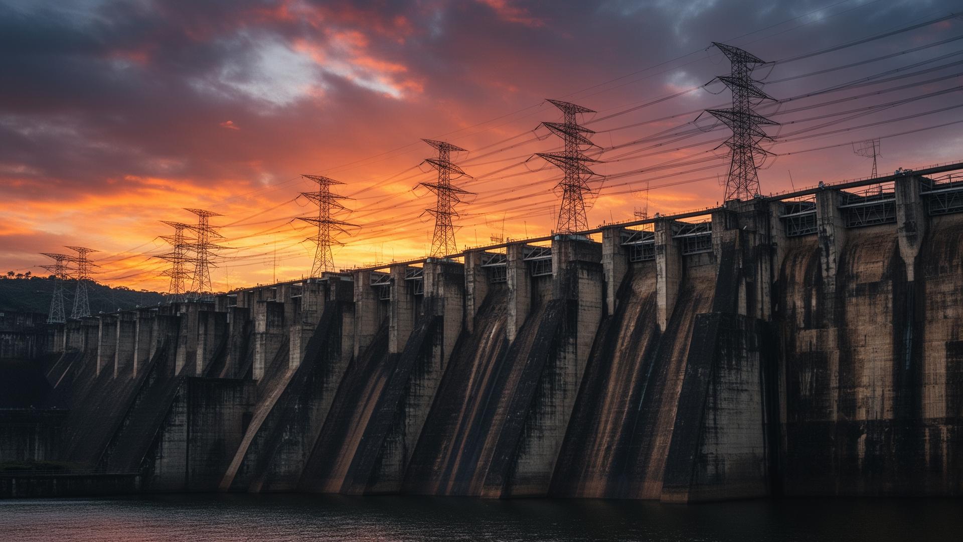 Hidrelétrica de Itaipu ao entardecer